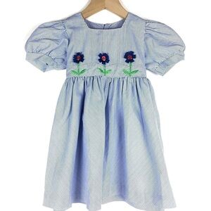 VINTAGE Sikaffy Dress 3D Flowers Stripe Prairie Bubble Sleeve Easter Size 4T